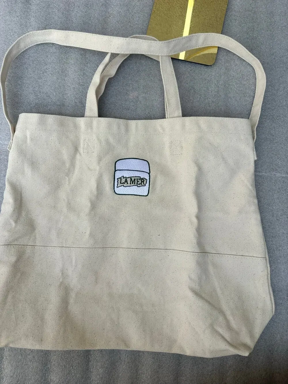 La Mer Embroidered Canvas Tote Bag Cream Shoulder Bag Dual Handles